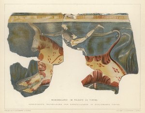 Wall painting from the Mycenaean palace at Tiryns, Greece, excavated by German archaeologist Heinrich Schliemann by German School