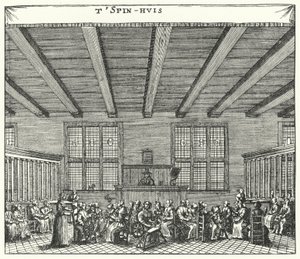 Women prisoners at the Spinhuis in Amsterdam forced to spin as a method of correction for prostitution and other crimes