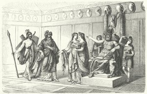 Wotan Receiving the Musicians Introduced by Bragi, the God of Poetry and Song (engraving) by German School