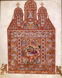 Nativity. Miniature of the Codex of Egbert by the school of Reichenau. 980 approx. Cividale del Friuli, Museo Archeologico or Cathedral of Cividale by German School