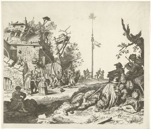 Resting Roma Family in Front of a Dilapidated Inn by Gerrit Adriaensz. de Heer