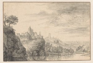 Fantasy View of a City on a High Riverbank by Gerrit Battem