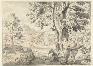 Tree-Rich Landscape with a Shepherd, a Man, and a Woman