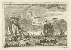 Various Sailing Ships and a Sloop at Sea by Gerrit Groenewegen