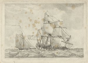 Cutter and a War Frigate by Gerrit Groenewegen