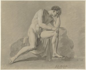 Seated Male Nude, Resting Head on Left Arm by Gerrit Jan Michaëlis