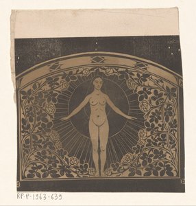Design for the frame of a calendar for 1901 with a woman and flowers
