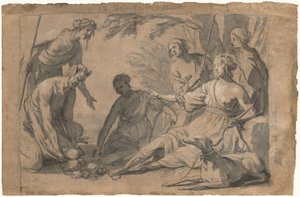 Diana and Four Nymphs Receiving Gifts from a Satyr by Gerrit van Honthorst