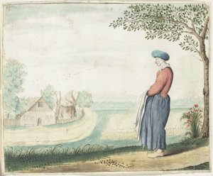Peasant Woman in a Landscape by Gesina ter Borch (signed by artist)