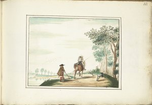 Gentleman and Lady on Horseback and a Pedestrian in a Landscape