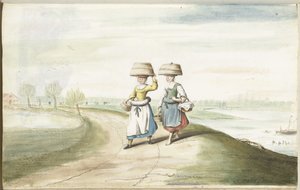 Two Peasant Women Walking in a Landscape