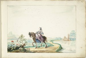 Woman on Horseback in a Landscape by Gesina ter Borch (signed by artist)