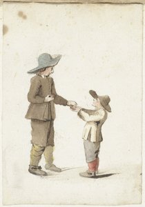 Boy Giving an Apple to a Younger Boy by Gesina ter Borch