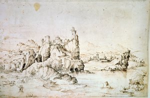 A Castle on a Rock in Mountainscape, 1540 by Gherado Cibo