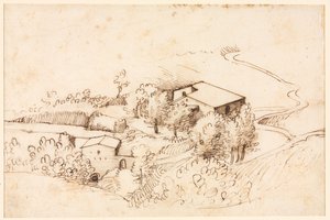 Farm with Trees in a Hilly Landscape (verso) by Gherardo Cibo