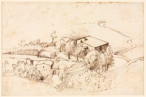 Farm with Trees in a Hilly Landscape by Gherardo Cibo