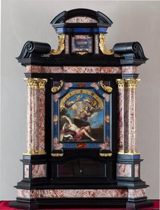 Clock with Representation of St. Jerome Hearing the Trumpet of Last Judgment by Giacinto Brandi. Structure and Mechanism by Giuseppe Campani. 17th Century. Genoa Musei di Strada Nuova by Giacinto Brandi