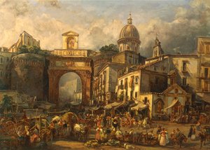 Italy, Naples, Market at Porta Capuana by Giacinto Gigante by Giacinto Gigante