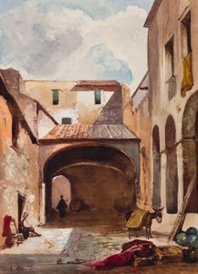 Passage and street with figures, with additions by a Borbone pupil, possibly Prince Alfonso Maria di Borbone by Giacinto Gigante