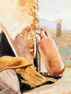 Still life with jug and landscape by Giacinto Gigante