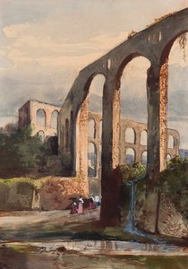 Women beneath the Roman aqueduct at Maddaloni, with additions by a Borbone pupil, possibly Princess Maria Annunziata di Borbone (1843-1871) by Giacinto Gigante