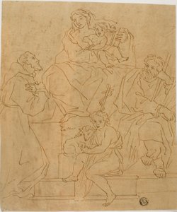 Holy Family with Saint Francis of Assisi and the Infant John the Baptist by Giacomo Cavedone