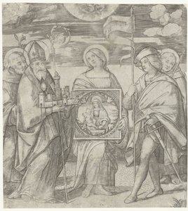Five Patron Saints of Bologna with Image of Mary