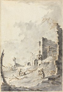 Capriccio of Classical Ruins with a Fortress by Giacomo Guardi