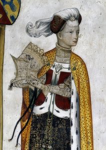 Depiction of the Marquises of Saluzzo and Their Wives as Historical and Mythological Heroes and Heroines. (detail): Riccarda di Sicilia, Wife of Tommaso II, as Amazon Queen Lampeto. 1418-30 by Giacomo Jaquerio