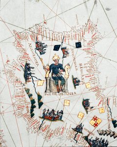 Representation of the King of Spain and the coasts of Europe and North Africa (portulan) by Giacomo Maggiolo