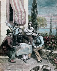 Risorgimento: The Exiles in Corfu, Including Brothers Attilio and Emilio Bandiera, Study an Italian Map for an Expedition