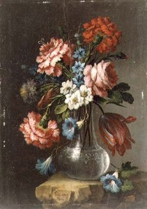Roses, Tulips, Convolvuli and Other Flowers in a Glass Vase