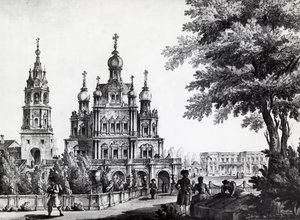 Church of Assumption and Gagarin Palace in Moscow, drawing by Giacomo Quarenghi