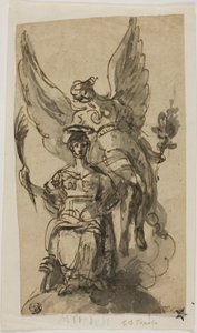 Seated Woman Crowned by Angel by Giambattista Tiepolo
