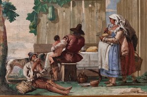 Peasant Family at Table, from the Room of Rustic Scenes, in the Foresteria (Guesthouse) by Giandomenico  Tiepolo