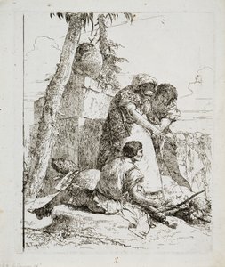 Magician Pointing Out a Burning Head to Two Youths, c. 1740s by Giovanni Domenico Tiepolo