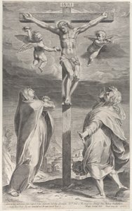 Crucifixion with the Virgin Mary and Saint John the Evangelist, Angels Overhead by Gijsbert Van Veen