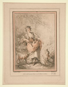 Girl Feeding Hens by Gilles Demarteau