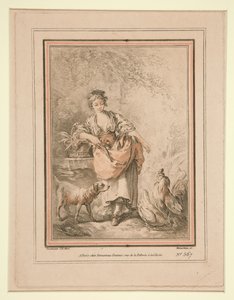 Girl Feeding Hens by Gilles Demarteau