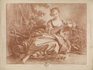Young Woman Sitting with Shield Pierced by an Arrow by Gilles Demarteau