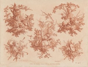 Five Trophies with Themes of Hunting, Love, and Folly