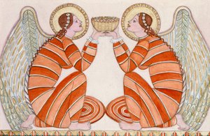 Two angels holding a bowl by Gillian Lawson