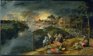 Scene of War and Fire by Gillis (workshop of) Mostaert