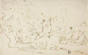 Chickens and Roosters in Yard by Gillis Claesz. de Hondecoeter