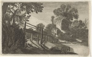 Wooden Bridge by a Ruin (Six Landscapes) by Gillis van Scheyndel (I)