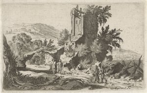 Walkers by a Ruin (series title: Six Landscapes) by Gillis van Scheyndel (I)