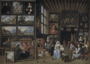 A Picture Gallery with an Artist Painting a Woman and a Girl. Allegory of the Art of Painting by Gillis van Tilborgh