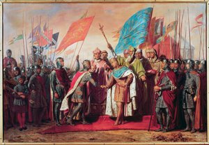 Third Crusade (1189-1192): Meeting and Handshake between Philip Augustus (Philip II of France)
