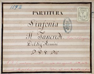 Sheet music for the reduced symphony for the piano of Tancredi, opera by Gioacchino Rossini
