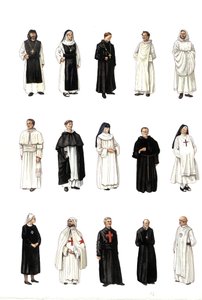 Costumes and dresses of nuns, monks at different times.
